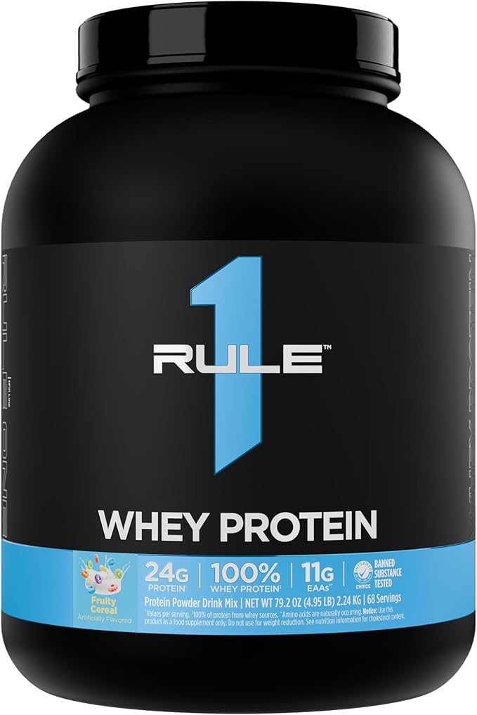 Rule 1 Whey Protein – 24g Fast-Acting Protein from All-Whey Sources with Naturally Occurring EAAs &amp BCAAs for Workout Recovery or Anytime Use (5 Pounds* Fruity Cereal)