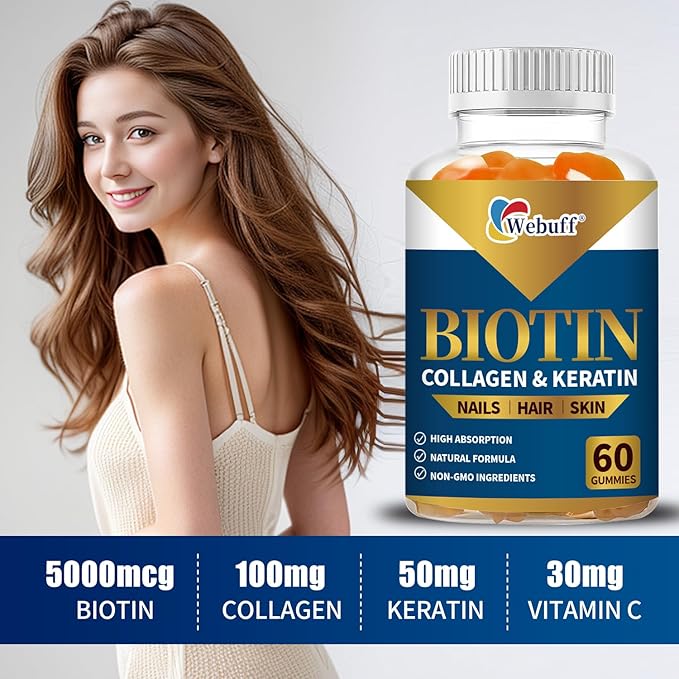 Biotin Gummies for Hair Growth Skin &amp Nails (60 Count) Strength Biotin Vitamins for Women &amp Men Gluten-Free Vegan Strawberry Flavor 60 Gummies (60 Count (Pack of 2))