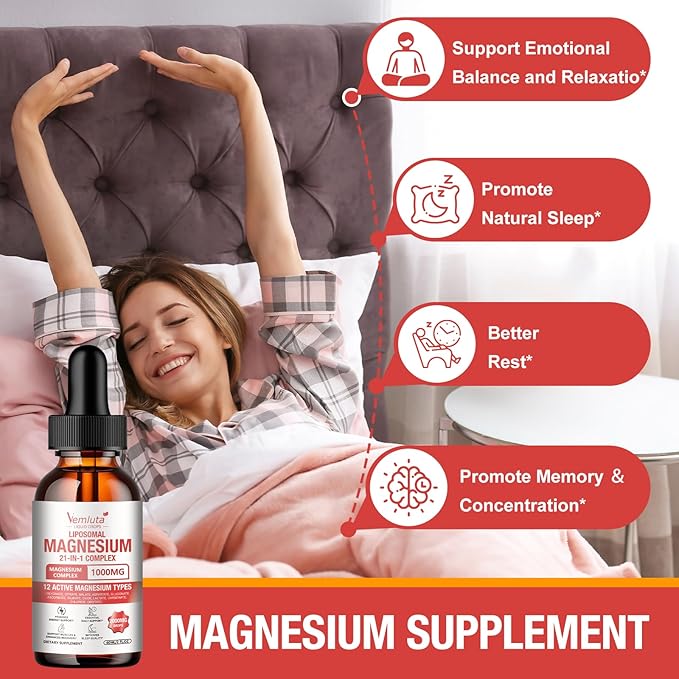 2 Packs 21-in-1 Liposomal 12 Active Magnesium Complex 2000MG+ Liquid Drops - with Magnesium GlycinateCitrate etc Ashwagandha &amp L-TheanineCoQ10 for Mood MuscleHeart &amp Relaxation Nerve* Sup