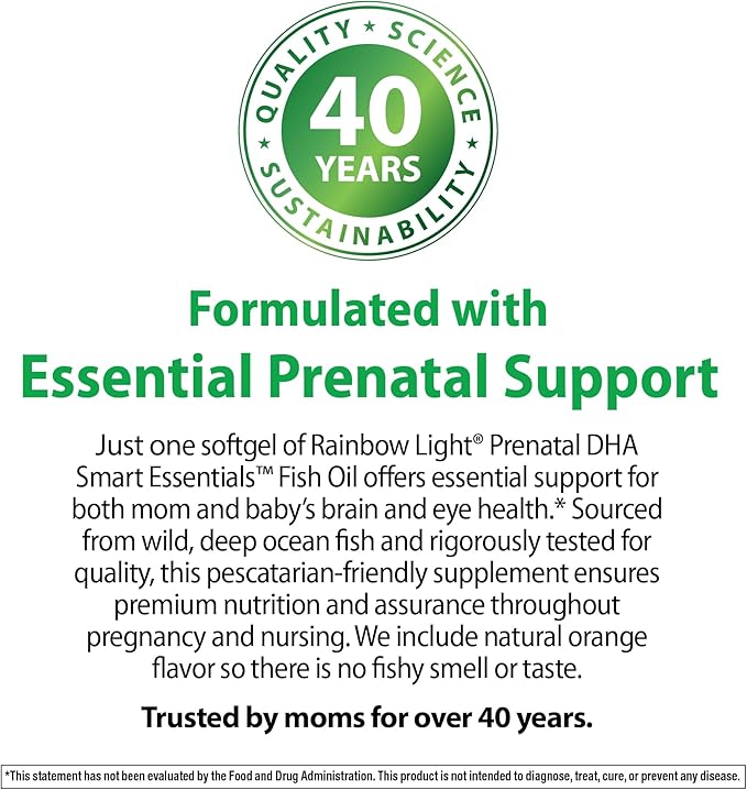 Rainbow Light Prenatal DHA Vitamins for Women | 180 Softgels | Ultra Omega 3 Fish Oil (EPA &amp DHA) | Supports Brain &amp Eye Health for Mom and Baby | for Pregnancy &amp Nursing