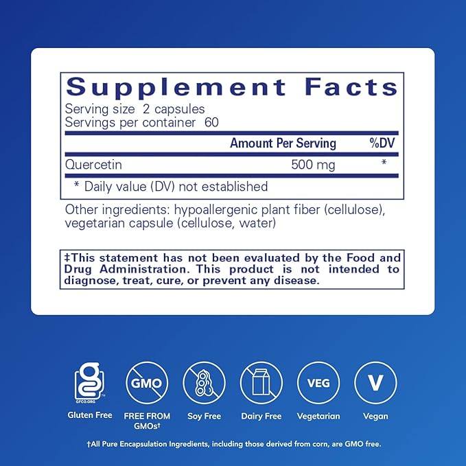 Pure Encapsulations Quercetin - 500 mg - Immune Support Cellular Health &amp Heart Health - Antioxidant Supplement - Gluten Free &amp Non-GMO - 120 Capsules