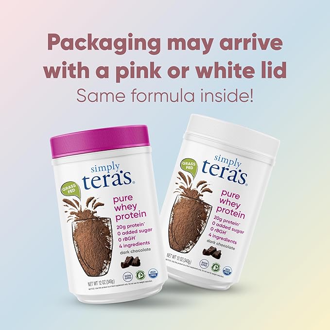 simply tera's Pure Whey Protein Powder - Dark Chocolate Clean Protein Powder Grass Fed Whey Protein Powder Without Artificial Sweeteners Clean Label Non-GMO Kosher rBGH-Free - 24 Oz