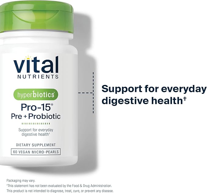 Hyperbiotics Vital Nutrients Pro-15 Prebiotics and Probiotics for Women and Men | 15 Science Backed Strains | Supports Occasional Constipation Diarrhea Gas &amp Bloating | 60 Vegan Time Release Pea