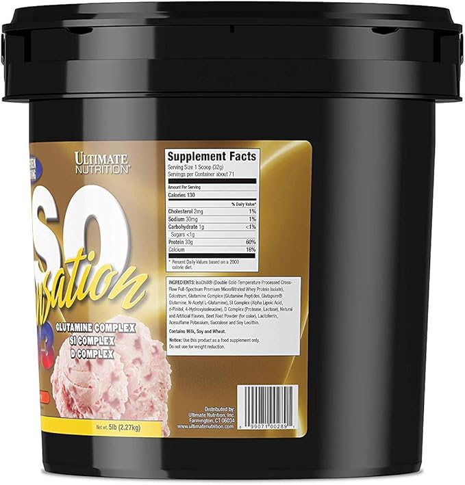 Ultimate Nutrition Iso Sensation 93 with Glutamine Whey Protein Isolate Powder 30 Grams of Protein Low Carb Protein Shakes Keto Friendly 5 Pounds Strawberry Flavoured