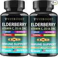 2 Pack Elderberry Immune Support Supplement 8-in-1 Formula with Echinacea Vitamin C &amp Zinc Vitamin D 5000 IU Turmeric Ginger Ashwagandha – 60 Capsules Each
