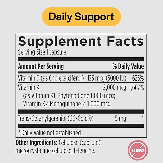 Vitamin D3 K2 Vitamin 5000 IU - VIT D3 K2 Supplement for Calcium Absorption Bone Strength Cardiovascular &amp Immune Function Support Soy-Free Non-GMO 60 Vegetarian Capsules