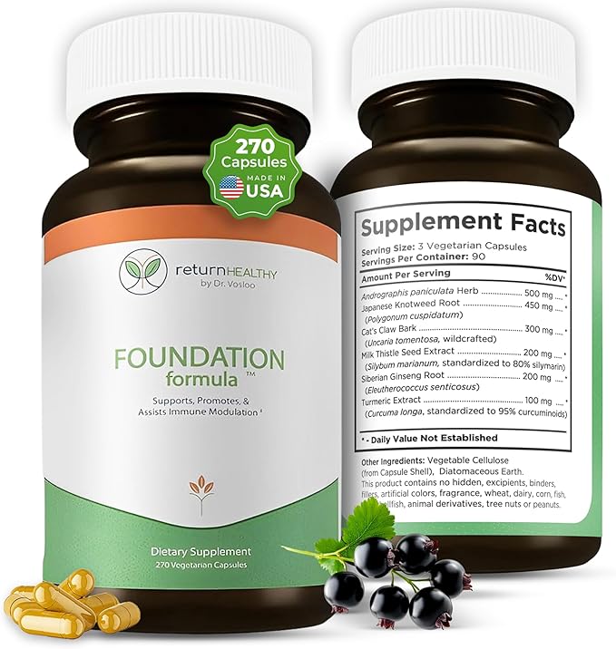 Foundation Formula | Tick Immune Support Supplement | with Japanese Knotweed Root Cat's Claw Milk Thistle | Resveratrol Supplement | Non-GMO All-Natural &amp Vegetarian 270 Capsules