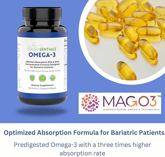 R-Kane Nutritionals Barisentials Omega-3 Supplement - 1930mg EPA &amp DHA Per Serving- Designed for Bariatric Patients- High Absorption MAG-03 Technology - 60 Coated Softgels (1-Month Supply)