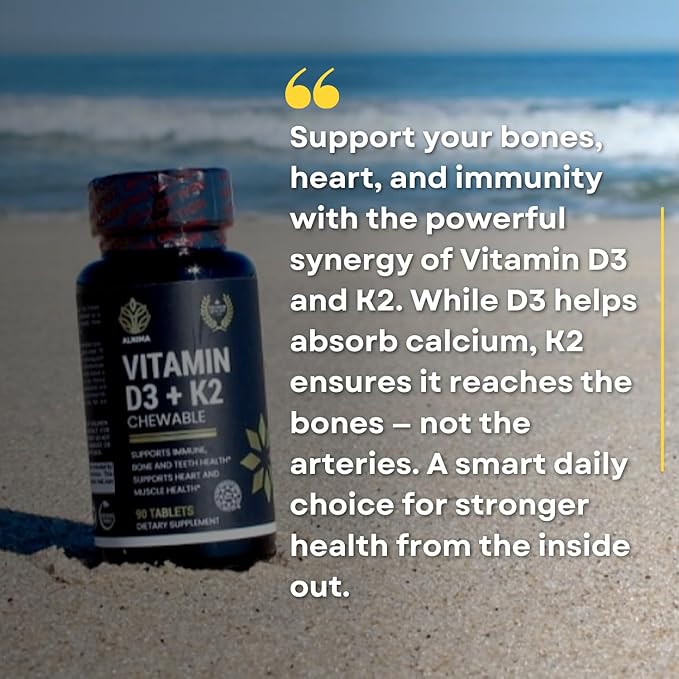 Halal Vitamin D3 + K2 Chewable – Bone &amp Immune Health Support with MK-7 for Heart &amp Muscle Wellness | 90 Tablets – Halal Certified Made in USA