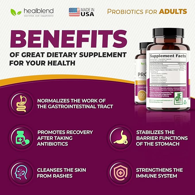 healblend Probiotic Caps Dietary Supplement Capsules Probiotic for Women and for Men Digestive Health Immune System Support Non-GMO Gluten-Free 120 Veg Caps (3)