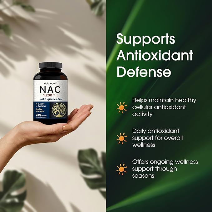 NatureBell NAC 1200mg with Quercetin - 240 Capsules - N-Acetyl Cysteine - Antioxidant Supplement for Cellular Health - Supports Liver Lung &amp Immune Function*