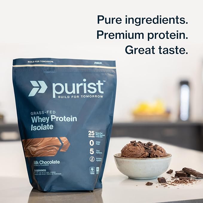 PURIST REP Whey Protein Powder Premium Vanilla Grassfed IsolateWorkout Recovery Keto Friendly Clean Nutrition Meal Replacement Promotes Lean Muscle Sugar and Gluten-Free Women Men 2 Lb
