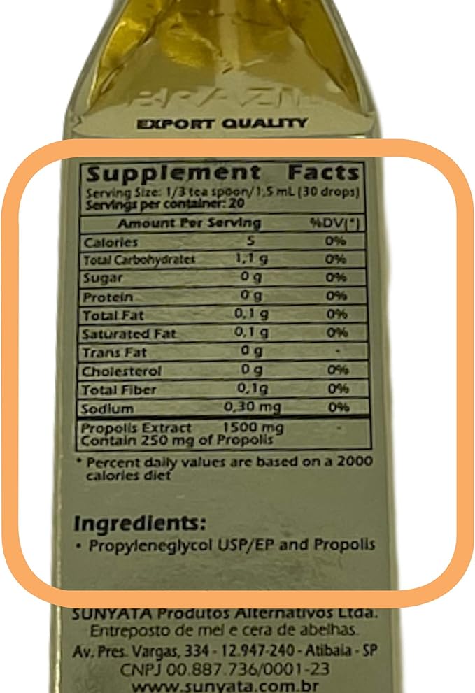 Brazil Brazillian Green Bee Propolis Liquid Extract Sunyata No Alcohol 30ML(1 Pack)
