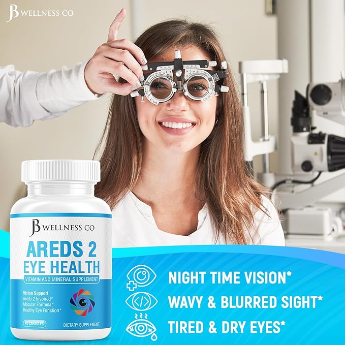 JB Wellness AREDS 2 Eye Vitamin &amp Mineral Supplement Contains Lutein Vitamin C Zeaxanthin Zinc &amp Vitamin Enhance Vision Supplement - 180 Count