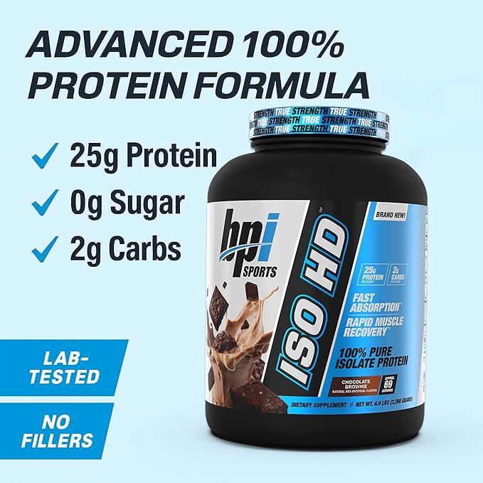BPI Sports ISO HD Isolate Protein Powder – 100% Whey Isolate Protein Powder for Muscle Gain - Chocolate Brownie 5.4 Pounds - 69 Servings