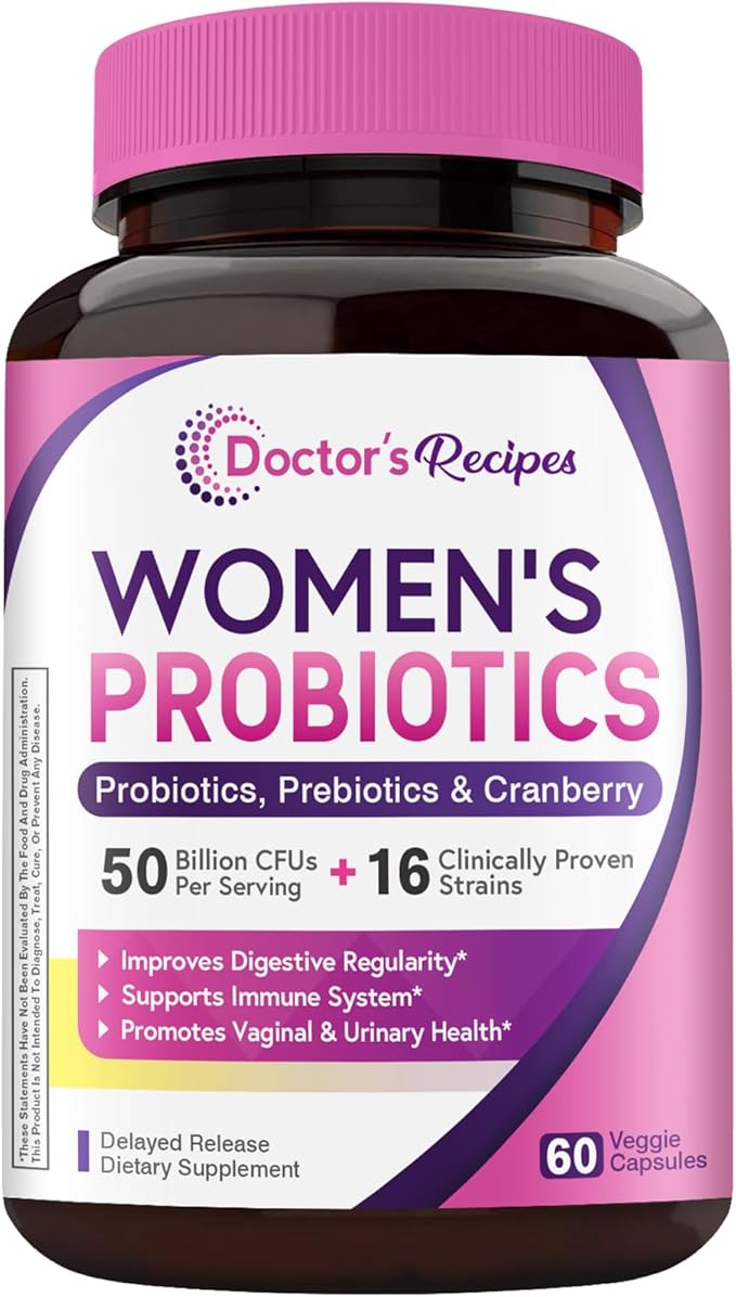 Doctor's Recipes Women's Probiotic 50 Billion CFU Strains 60 Capsules and Magnesium Glycinate 420mg with Vitamin B6 &amp D3