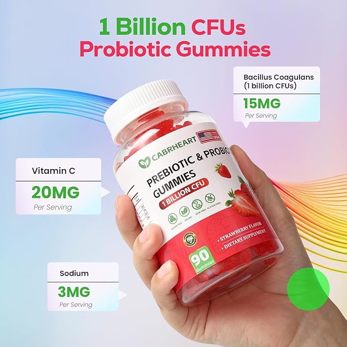 Prebiotics and Probiotics for Women Men1 Billion CFUsDaily Probiotics Gummies Supplement for Gut Health SupportDigestive HealthImmune HealthStrawberry Flavor90 Count