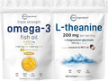Micro Ingredients Omega-3 Fish Oil 4200mg Softgels &amp L-Theanine 200mg Bundle 2 Pack | Wild-Caught Fish Burpless with Lemon Flavor | Amino Acid &amp Mineral Complex