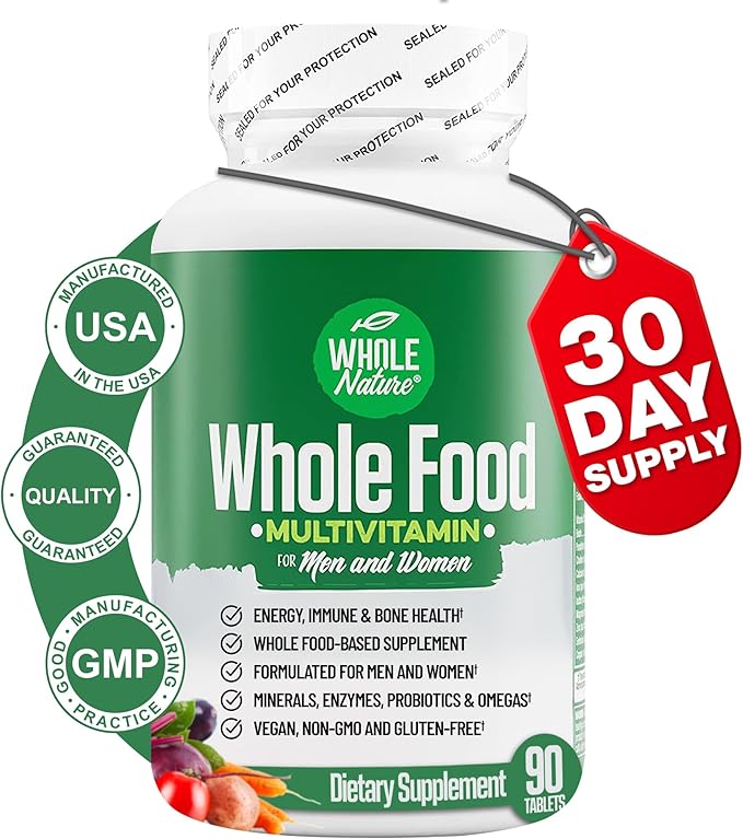 Whole Food Multivitamin for Men and Women Complete Daily Superfood Vitamins Plus Minerals Digestive Enzymes Probiotics and Omegas. Plant Based Multi Vitamin Non GMO (1)