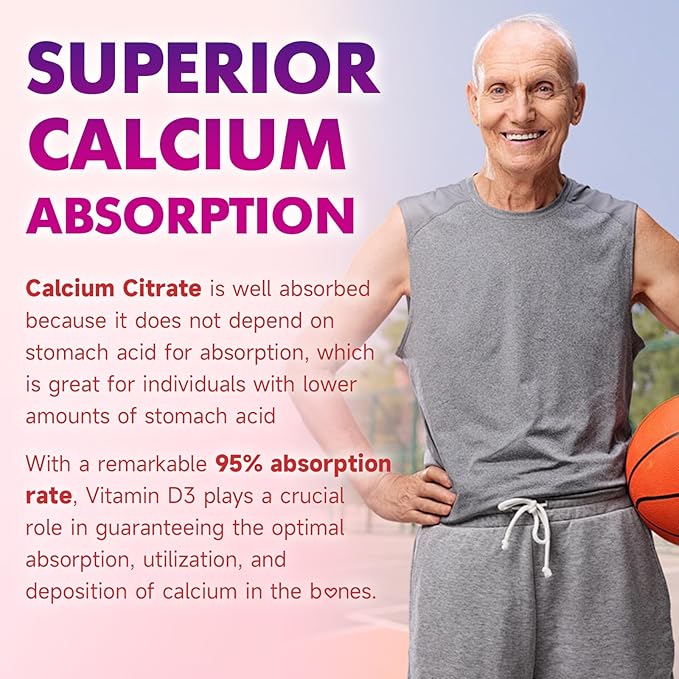 2 Pack Calcium Citrate Gummies 1000mg w/Vitamin D3 High Absorption Calcium Gummies for Women &amp Men Plus Magnesium Potassium Zinc for Muscle &amp Immune Support Raspberry Flavor 120 Count