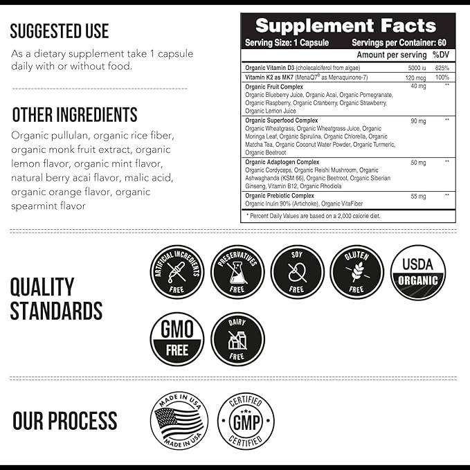Magnesium (60 ct) Plant D3 5000 IU + K2 MK-7 (60 ct) &amp Whole-Food Vitamin C (90 servings) Bundle | Vegan Supplements for Energy Muscle &amp Immune Support | USDA Organic Non-GMO Gluten-Free