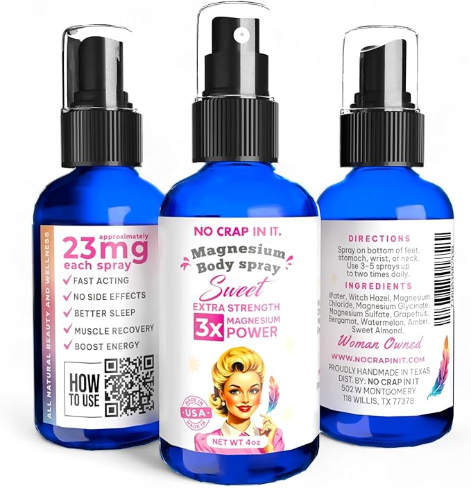 No Crap In It Magnesium Spray Triple Action!- Your Way to Wellness | Immediate Relief with Our Unique Magnesium Glycinate Citrate Chloride Blend Spray (Sweet)