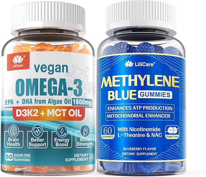 Vegan Omega 3 Gummies 1280mg + Methylene Blue Gummies for Human