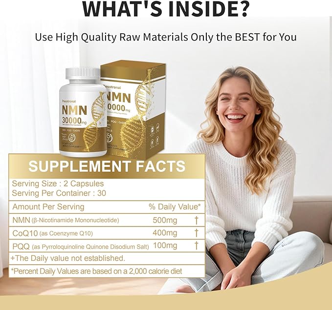 NMN Supplement 1000mg with Resveratrol - 3-in-1 Advanced Formula for NAD+ Boost Cellular Energy &amp Anti-Aging - 99% Pure NMN Supports Immune &amp Muscle Health - 60 Vegan Capsules