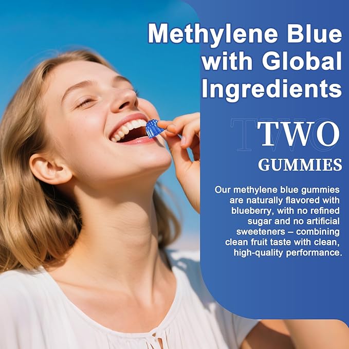 Methylene Blue Gummies for Humans Brain Supplement with NAC VIT B3 &amp L-Theanine Brain &amp Mitochondrial Support Enhances Energy Focus and Cognitive Clarity Sugar Free 120 Ct
