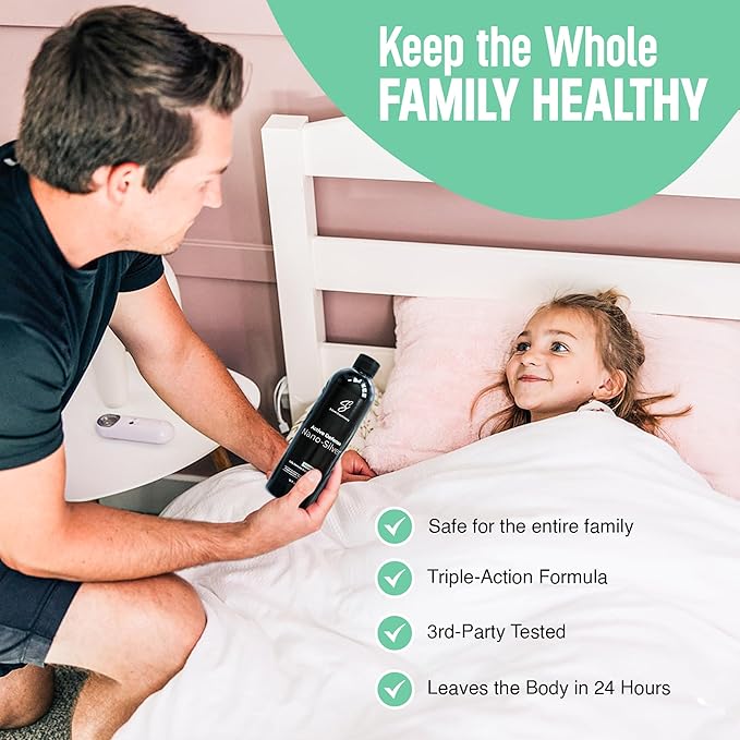 Colloidal Silver w/Nano Technology - 32ppm 16oz - 8X More Effective - Natural Immune Support - Save The Sick Days - Ages 5 &amp Up - Outperforms Higher PPM Silvers - No Taste &amp Smell - 3rd Party