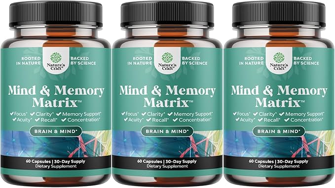 Advanced Brain Supplement for Memory and Focus - Nootropics Brain Support Supplement with Memory and Focus Vitamins for Adults of All Ages - for Brain Fog Clarity Energy and Recall - 3 Pack
