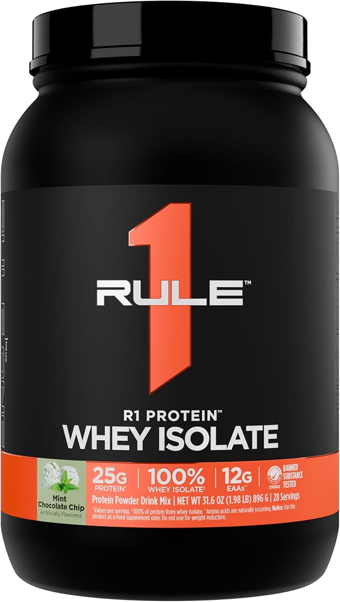 Rule 1 R1 Protein Whey Isolate - with 25g Protein &amp 6g BCAA Exclusively from Isolated &amp Hydrolyzed Sources for Workout Recovery (2 Pounds* Mint Chocolate Chip)