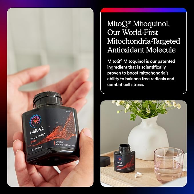 MitoQ Pure Advanced Mitochondria Supplement Superior Bioavailability to CoQ10 | Reduces Free Radical Damage for Healthy Aging Metabolism Heart Health Energy Strength &amp Mobility