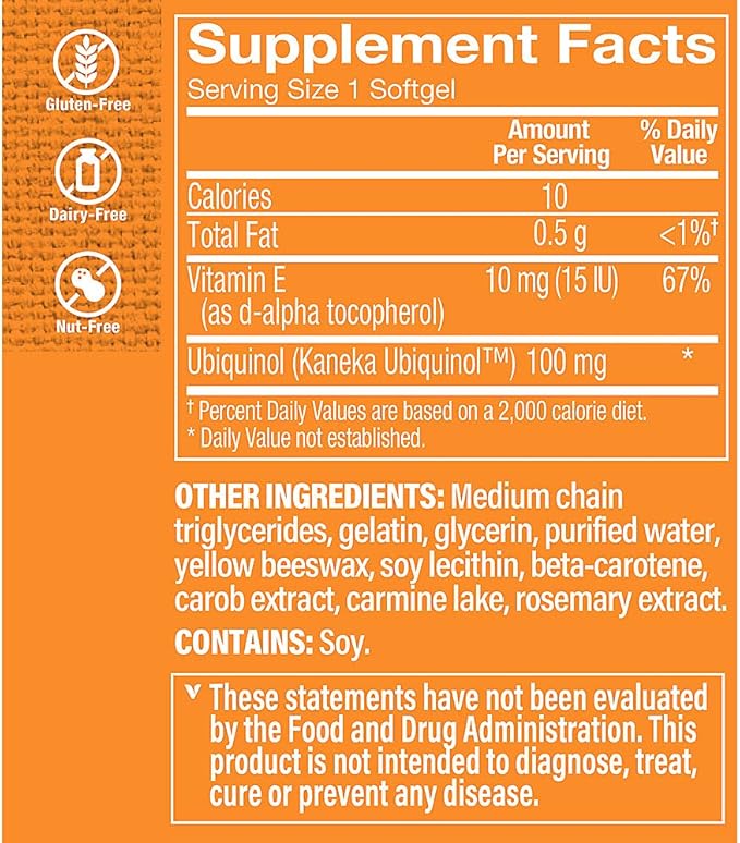 The Vitamin Shoppe Ubiquinol CoQ-10 100mg Beneficial for Those (120 Softgels)