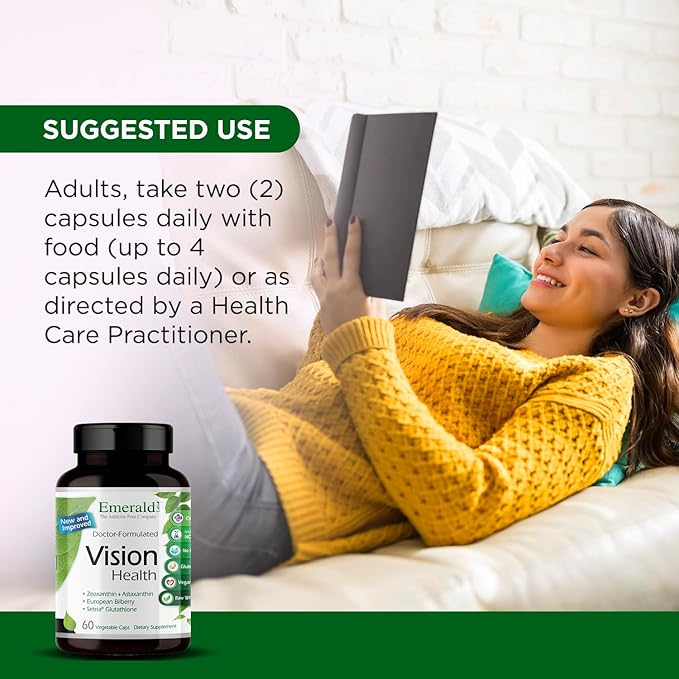 EMERALD LABS Vision Health - Premium Eye Health Supplement with Lutein Zeaxanthin &amp Albion Chelated Zinc - Vegan &amp Gluten-Free - 60 Vegetable Capsules (30-Day Supply)