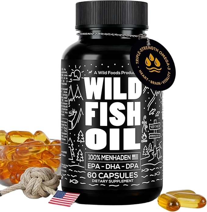 Wild Foods Fish Oil Omega 3 Supplements | 1600 mg | Highly-Potent: DPA DHA EPA | Burpless Odorless Non-GMO Gluten Free | For Brain &amp Heart Health Joint Support | 60 Capsules (1 pk) | 30 Serv