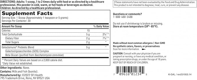 SFI Health Klaire Labs Galactomune Powder - Prebiotic Beta-Glucan &amp Galactooligosaccharides Immune Support (30 Servings 150 Grams)