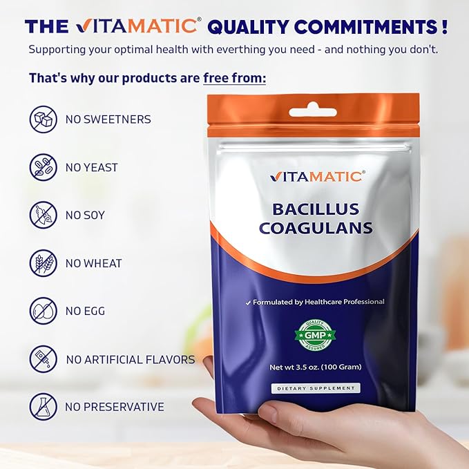 Vitamatic Bacillus Coagulans Probiotic Powder - Digestive Health Support - 100 Gram (3.5 OZ) - 100 Servings