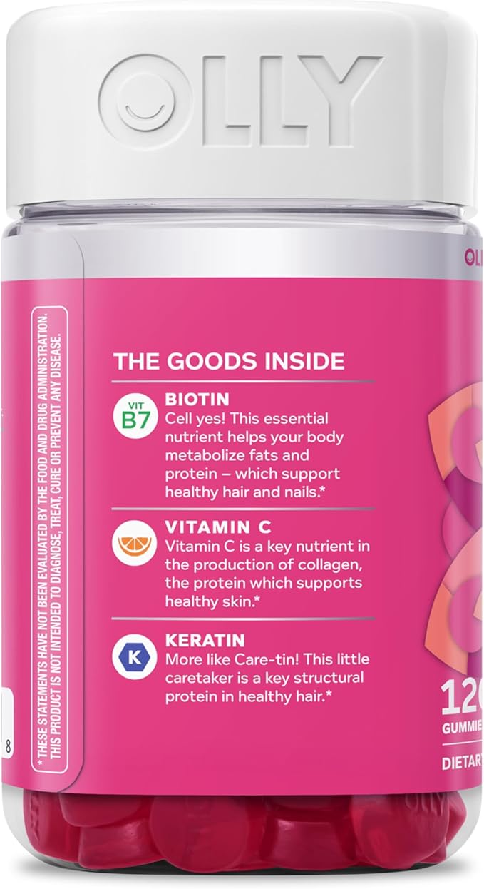 OLLY Undeniable Beauty Gummy for Healthy Hair Skin &amp Nails* Biotin Vitamins C &amp E Keratin Chewable Supplement Grapefruit Flavored 60 Day Supply - 120 Count (Pack of 2)