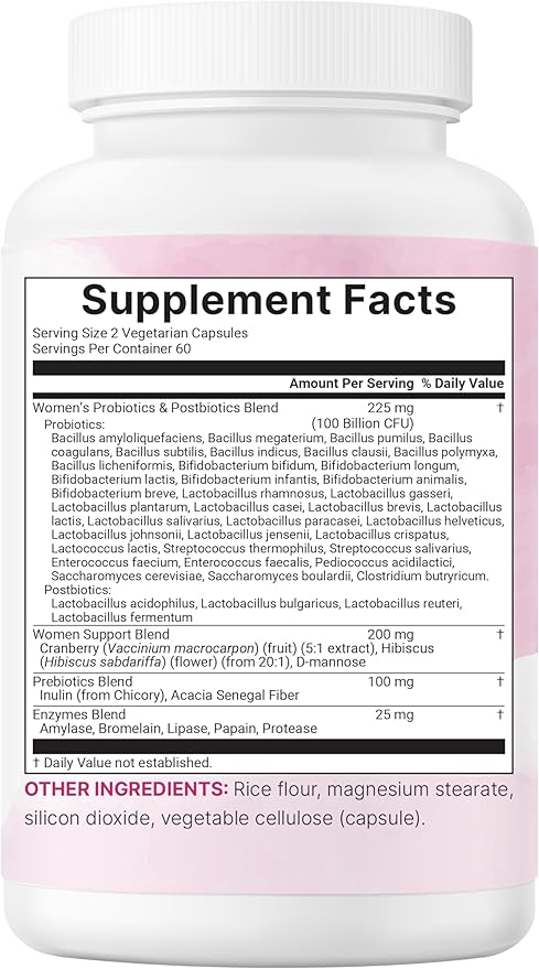 Micro Ingredients Probiotics for Women 100 Billion CFU 120 Veggie Capsules | 40 Strains Womens Probiotic Blend with Cranberry D-Mannose &amp More | pH Balance Urinary Tract &amp Gut Health Suppor