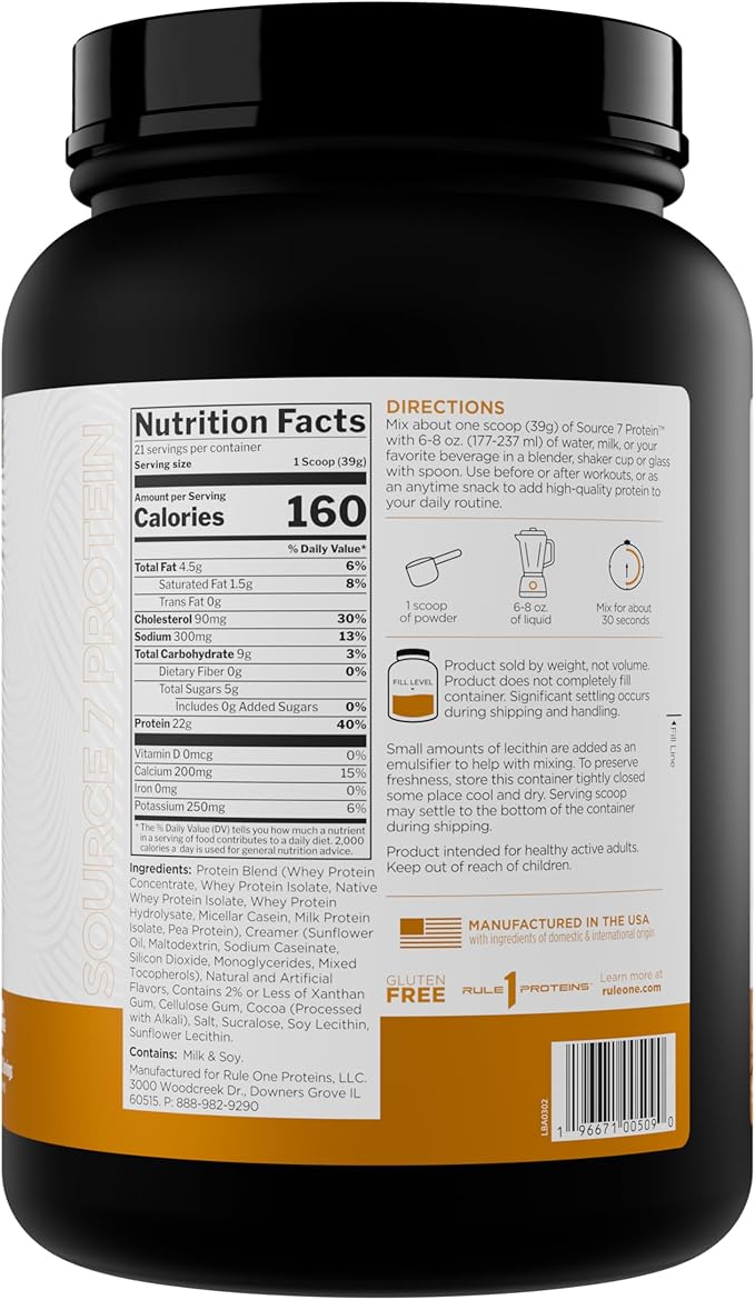 Rule 1 Source 7 Protein – Decadent Flavor Velvety Smooth Texture 22g Anytime Protein and 10g Naturally Occurring EAAs Per Serving from 7 Premium Sources (1.8 Pounds* Salted Carmel)