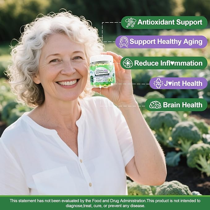 150mg Liposomal Sulforaphane Supplement from Broccoli Sprouts Extract - Sulforaphane with Myrosinase Vitamin C E | Broccoli Sprout Supplement for Antioxidant Detox &amp Cellular Health | 60 Counts