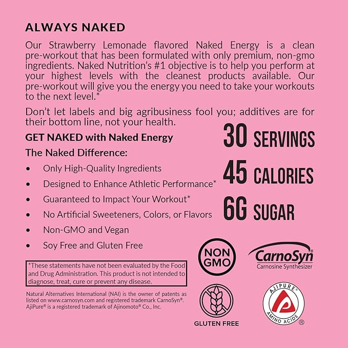 NAKED Vanilla Whey Isolate Protein Powder (24 Servings) Strawberry Lemonade Energy Pre Workout (30 Servings) – Grass-Fed Non-GMO Gluten Free Soy Free Vegan Friendly