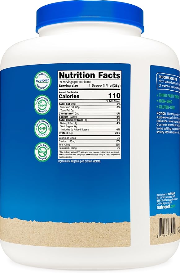 Nutricost Organic Pea Protein Isolate Powder (5LBS) - Unflavored Certified USDA Organic Protein from Plants Vegetarian Friendly Gluten Free Non-GMO