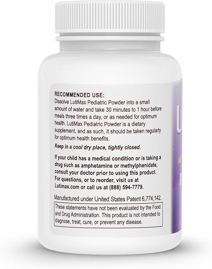 Lutimax Pediatric Powder Brain Supplement with Luteolin &amp Rutin - Kids Memory Focus Muscle &amp Immune Support Brain Supplements - Nootropic Antioxidants - 100 Servings