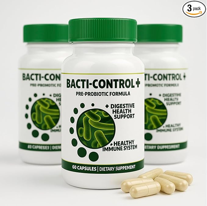 BACTI-Control+ Pre-Probiotic Formula | 3 Bottles Pack | Dietary Supplement Capsules | 60 Capsules Per Bottle | Daily Wellness Routine Support | Clean Label | Convenient Multi-Bottle Supply