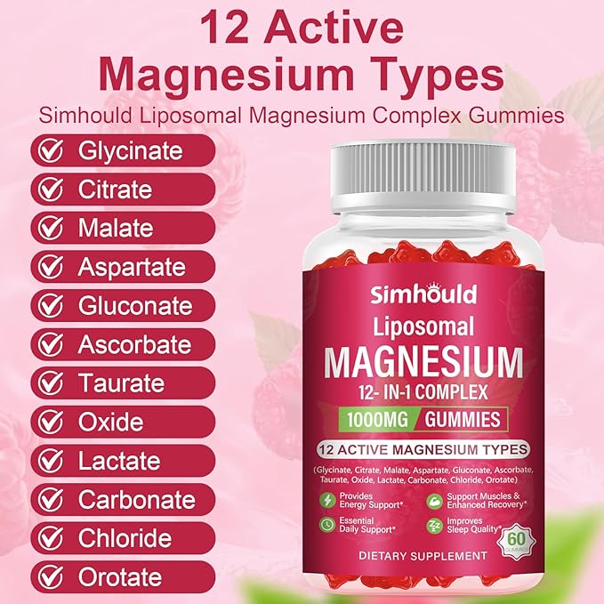 2 Packs Liposomal Magnesium Complex Gummies-as 12 Forms of Magnesium CitrateGlycinateMalateOxideand More with Vitamin D3 B6C Ashwagandha &amp CoQ10 for Women and Men-Support Bone &amp Muscle