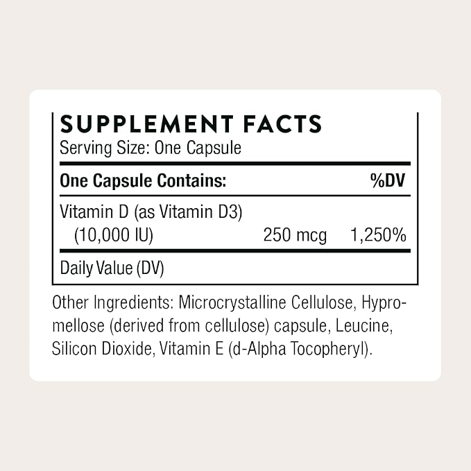 THORNE - Vitamin D-10000 - Vitamin D3 Supplement - Supports Healthy Bones Teeth &amp Muscles Plus Cardiovascular &amp Immune Function* - Third-Party Certified - Gluten Dairy &amp Soy-Free - 60