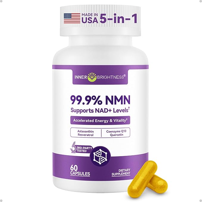 NMN Supplement 500mg 99.9% High Purity Supports NAD+ Levels &amp Cellular Energy 5-in-1 Formula with Resveratrol &amp Astaxanthin Non-GMO Gluten-Free 60 Capsules