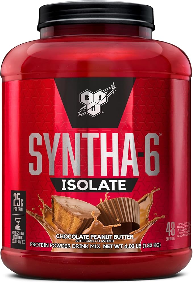 BSN SYNTHA-6 Isolate Protein Powder Peanut Butter Protein Powder with Whey Protein Isolate Milk Protein Isolate Flavor: Chocolate Peanut Butter 48 Servings